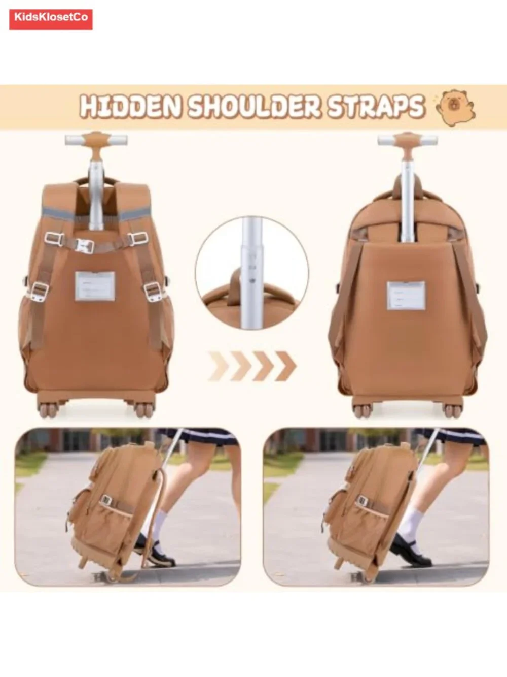 Capybara Rolling Backpack Girls 3-in-1 with Lunch Box & Pencil Case